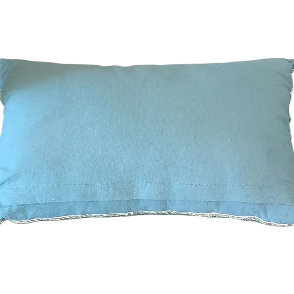 Holiday Floral Beaded Pillow - Teal and Gold Festive Home Gift Modern